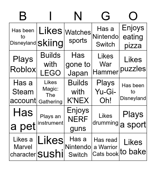 Getting to Know Tower Bingo Card