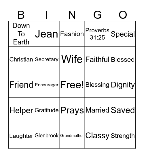 First Lady Morgan Bingo Card