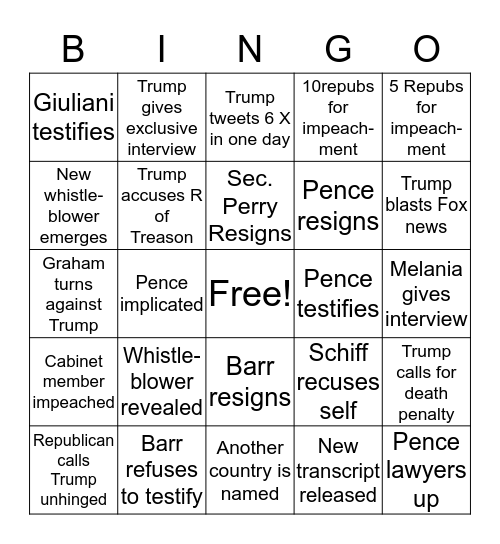Impeachment Bingo Card