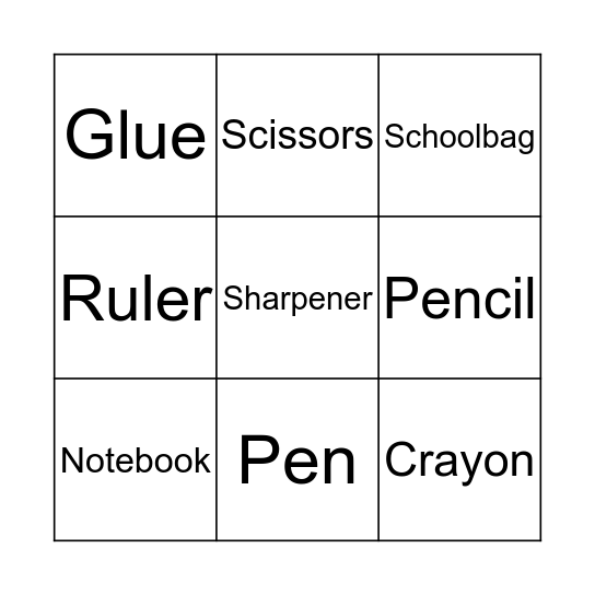 Classroom Objects Bingo Card