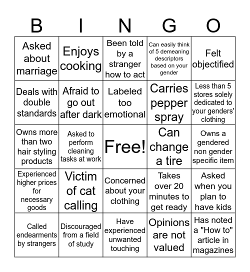 Feminist Framework Bingo Card