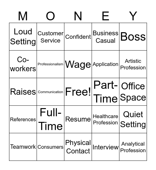 Working Women Bingo Card