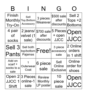 WESTFARMS JINGO Bingo Card