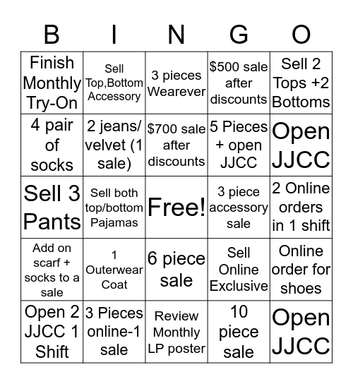 WESTFARMS JINGO Bingo Card