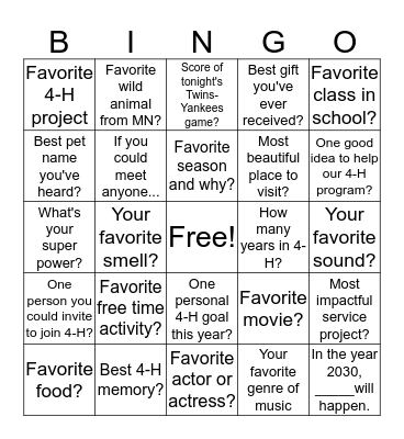 Carlton County 4-H Bingo! Bingo Card