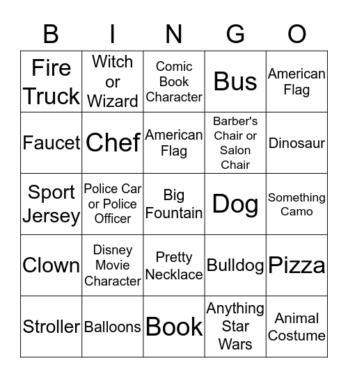 Treats on the Streets 2019 Bingo Card