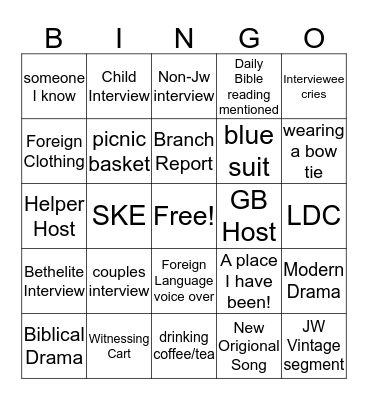 Broadcast Bingo Card