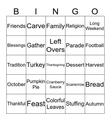 Thanksgiving Bingo Card