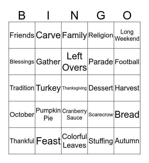 Thanksgiving Bingo Card