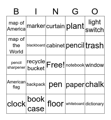Classroom Bingo Card