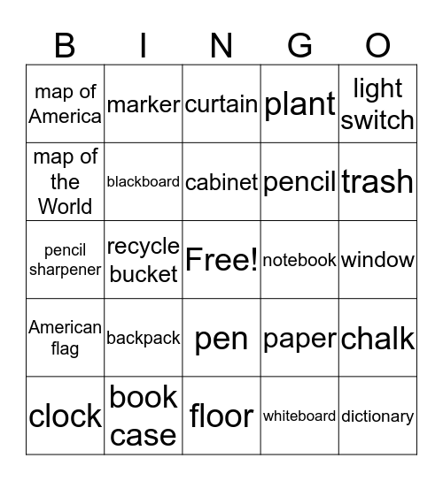 Classroom Bingo Card