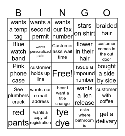Q Black out  Bingo Card