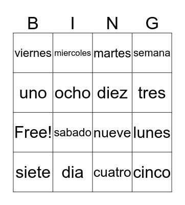 Vocabulario #3 Bingo Card