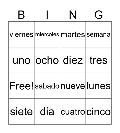 Vocabulario #3 Bingo Card