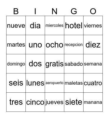 Vocabulario #3 Bingo Card