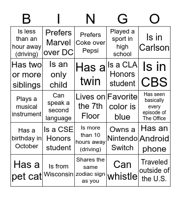 Open Door Night BINGO Card