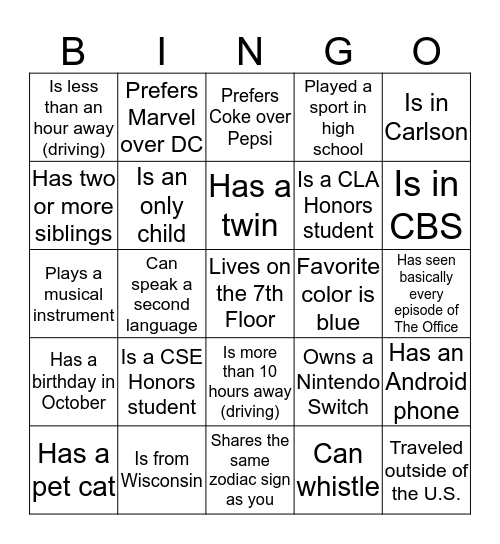 Open Door Night BINGO Card