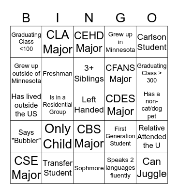 Open Door Night Bingo Card