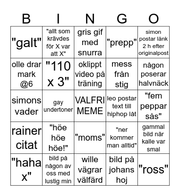 Havre I Halsen Bingo Card