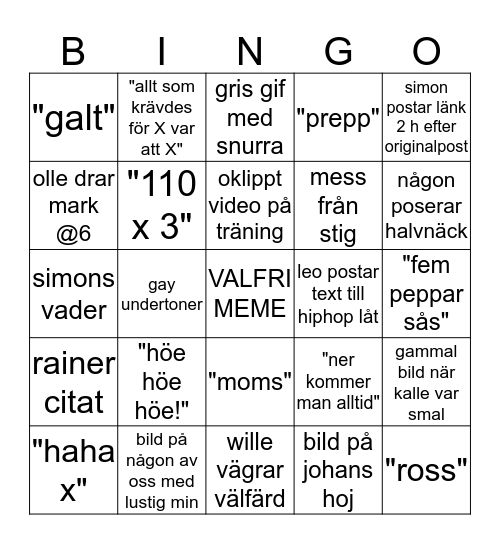 Havre I Halsen Bingo Card