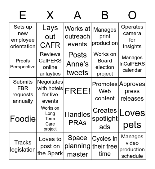 External Affairs Branch Meeting Ice Breaker Bingo Card