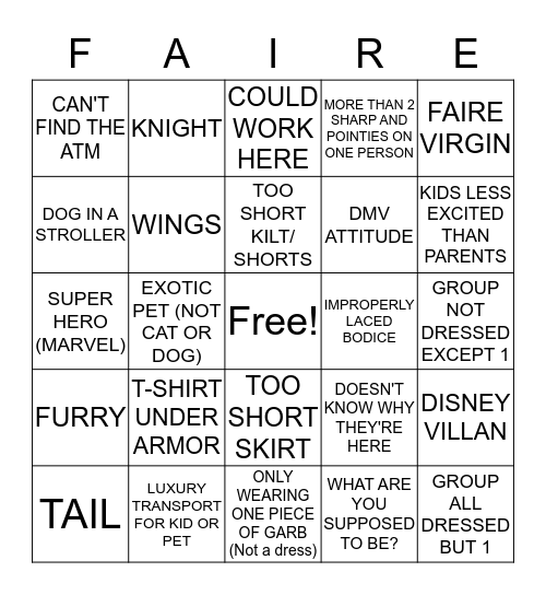 FAIRE BINGO Card