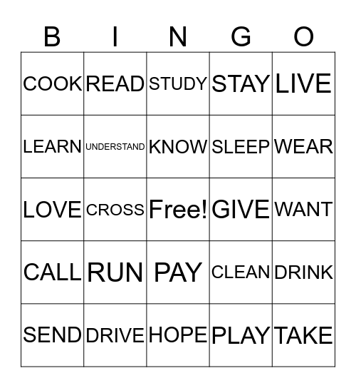 VERBS Bingo Card