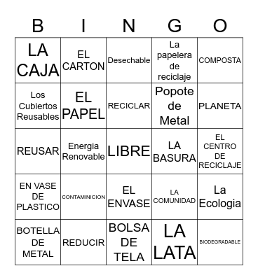 RECICLAJE Bingo Card