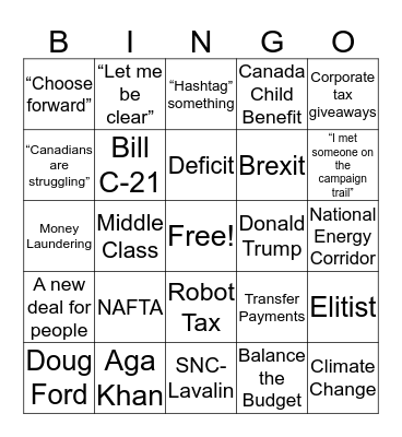 Leaders Debate Bingo Card