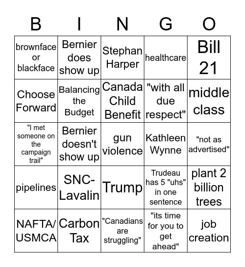 Leaders Debate  Bingo Card