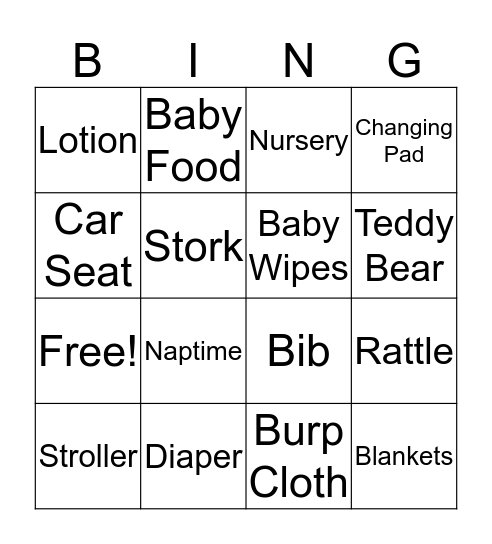 Baby Shower Bingo  Bingo Card