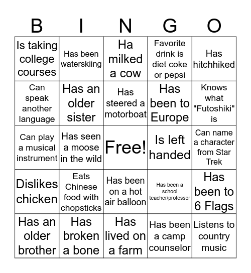 Get to Know Your Sistas' Bingo Card