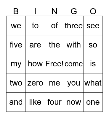 October Sight Words Bingo Card