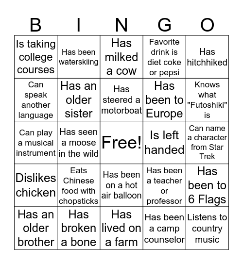 Get to Know Your Sistas' Bingo Card