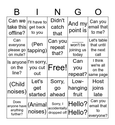 Conference Call Bingo Card