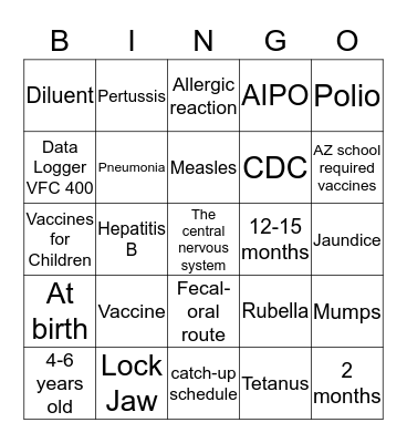 Immunization Coordinator BINGO Card