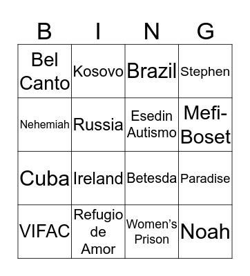 Action Team Bingo Card