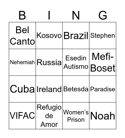 Action Team Bingo Card