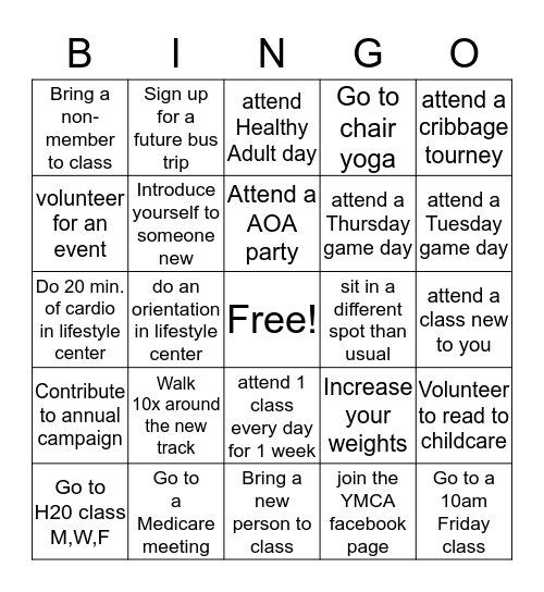 Active Older Adult Bingo Card