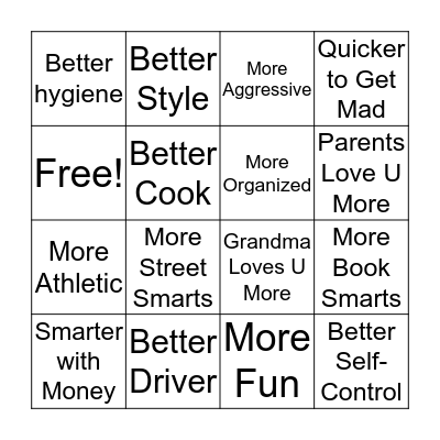 Sibling Rivalry Bingo Card