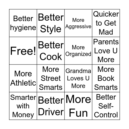 Sibling Rivalry Bingo Card