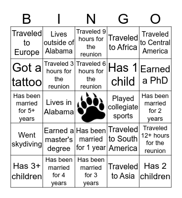 Black Bear Bingo Card