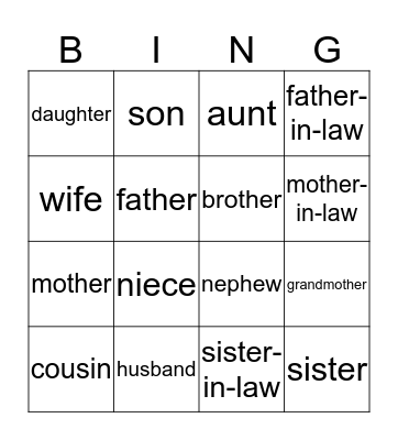 Family Bingo Card