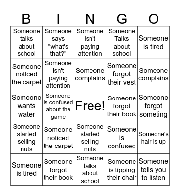 Girl Scout Meeting Bingo Card