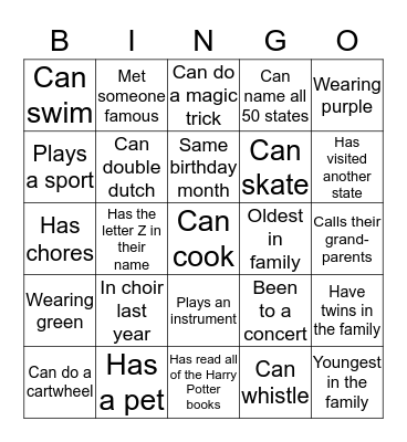 CHOIR BINGO Card