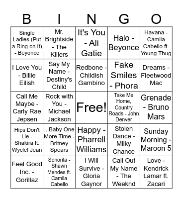 Musical/Lyrics Bingo Card