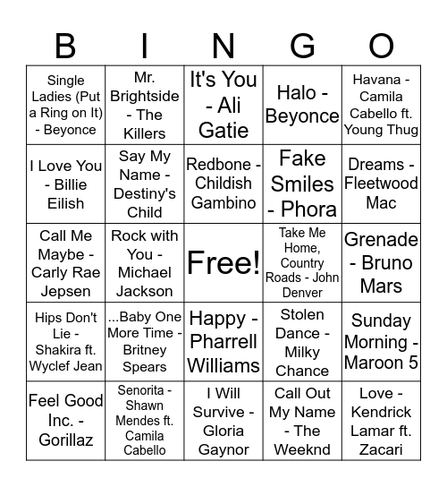 Musical/Lyrics Bingo Card