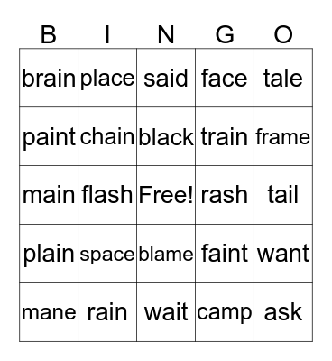 Within Word - Word Sort 13 Bingo Card