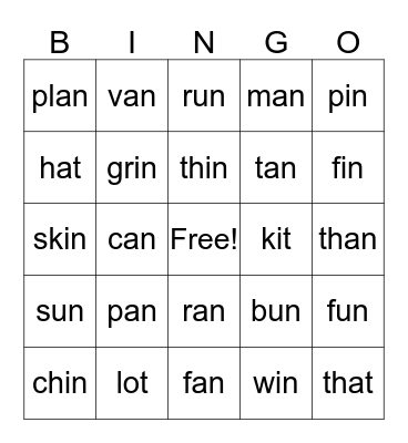 Letter Name - Word Sort 28 Bingo Card