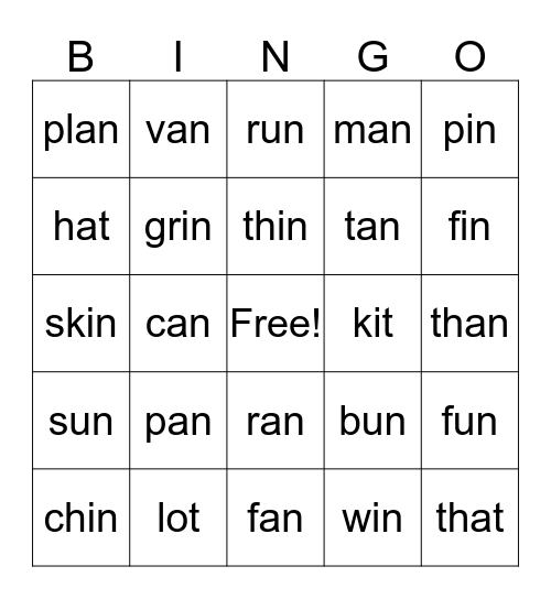 Letter Name - Word Sort 28 Bingo Card